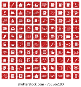 100 folder icons set in grunge style red color isolated on white background vector illustration