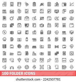 100 folder icons set. Outline illustration of 100 folder icons vector set isolated on white background