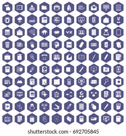 100 folder icons set in purple hexagon isolated vector illustration