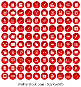 100 folder icons set in red circle isolated on white vector illustration