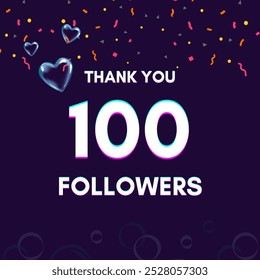 Plantilla de texto "100 followers" para dar las gracias después de lograr el hito en los sitios de redes sociales.
