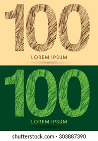 100, Font, concept line stroke , wood and leaf, grass, graphic vector.