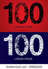 100 ,Font , destroy, broken mirror,  broken glass, graphic vector.