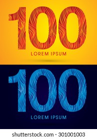 100 ,Font ,Text, designed using line fire and cool, graphic vector.