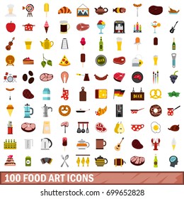 100 food art icons set in flat style for any design vector illustration