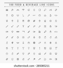 100 food and beverage line icons collection vector