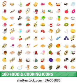 100 food and cooking icons set in isometric 3d style for any design vector illustration