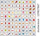 100 food and drink icons set, color vectors collection.