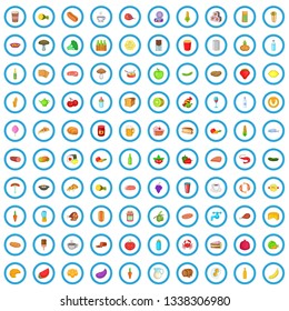 100 food and drink icons set in cartoon style for any design vector illustration