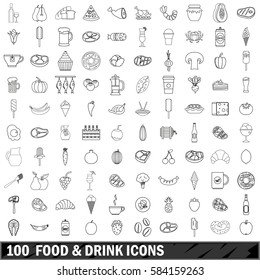 100 food and drink icons set in outline style for any design vector illustration