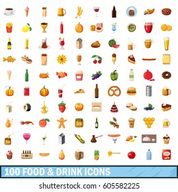 100 food and drink icons set in cartoon style for any design vector illustration
