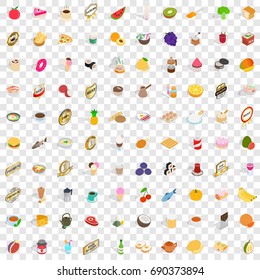 100 food and drinks icons set in isometric 3d style for any design vector illustration