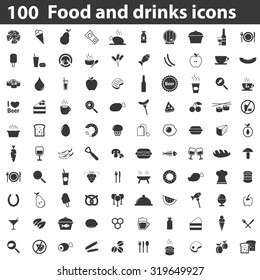 100 Food icons set black. Illustration of 100 food icons vector isolated on white background simple