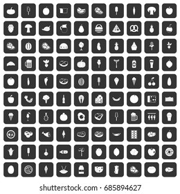 100 food icons set in black color isolated vector illustration