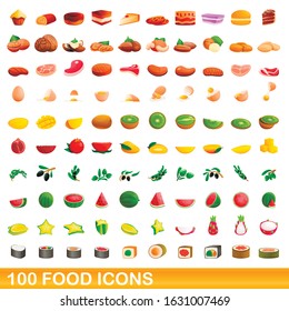 100 food icons set. Cartoon illustration of 100 food icons vector set isolated on white background