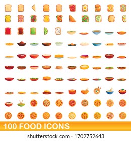 100 food icons set. Cartoon illustration of 100 food icons vector set isolated on white background