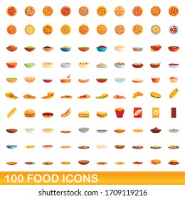 100 food icons set. Cartoon illustration of 100 food icons vector set isolated on white background