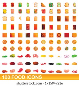 100 food icons set. Cartoon illustration of 100 food icons vector set isolated on white background