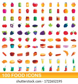 100 food icons set. Cartoon illustration of 100 food icons vector set isolated on white background