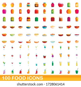 100 food icons set. Cartoon illustration of 100 food icons vector set isolated on white background