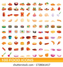 100 food icons set. Cartoon illustration of 100 food icons vector set isolated on white background