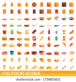 100 food icons set. Cartoon illustration of 100 food icons vector set isolated on white background