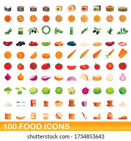 100 food icons set. Cartoon illustration of 100 food icons vector set isolated on white background