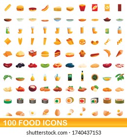 100 food icons set. Cartoon illustration of 100 food icons vector set isolated on white background