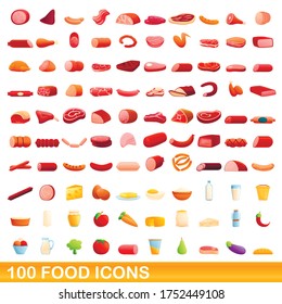 100 food icons set. Cartoon illustration of 100 food icons vector set isolated on white background