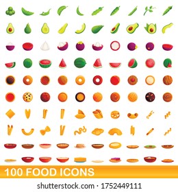 100 food icons set. Cartoon illustration of 100 food icons vector set isolated on white background