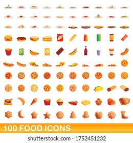 100 food icons set. Cartoon illustration of 100 food icons vector set isolated on white background