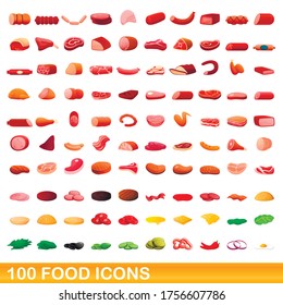 100 food icons set. Cartoon illustration of 100 food icons vector set isolated on white background