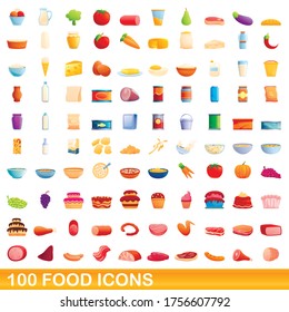 100 food icons set. Cartoon illustration of 100 food icons vector set isolated on white background