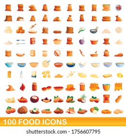 100 food icons set. Cartoon illustration of 100 food icons vector set isolated on white background