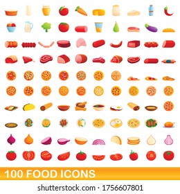 100 food icons set. Cartoon illustration of 100 food icons vector set isolated on white background