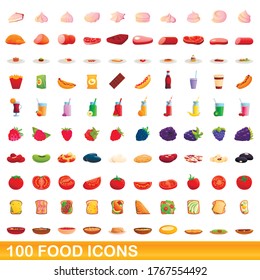 100 food icons set. Cartoon illustration of 100 food icons vector set isolated on white background