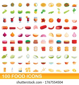 100 food icons set. Cartoon illustration of 100 food icons vector set isolated on white background