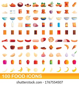 100 food icons set. Cartoon illustration of 100 food icons vector set isolated on white background