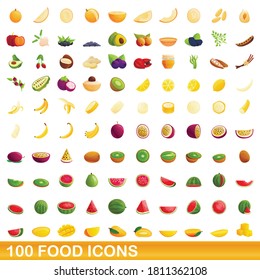 100 food icons set. Cartoon illustration of 100 food icons vector set isolated on white background