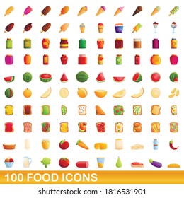 100 food icons set. Cartoon illustration of 100 food icons vector set isolated on white background