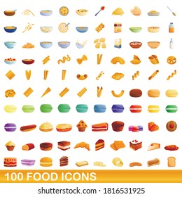 100 food icons set. Cartoon illustration of 100 food icons vector set isolated on white background