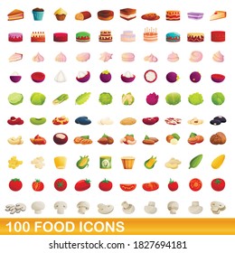 100 food icons set. Cartoon illustration of 100 food icons vector set isolated on white background