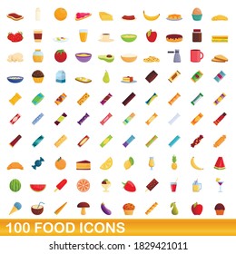 100 food icons set. Cartoon illustration of 100 food icons vector set isolated on white background