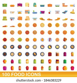 100 food icons set. Cartoon illustration of 100 food icons vector set isolated on white background
