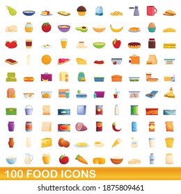 100 food icons set. Cartoon illustration of 100 food icons vector set isolated on white background