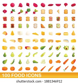 100 food icons set. Cartoon illustration of 100 food icons vector set isolated on white background