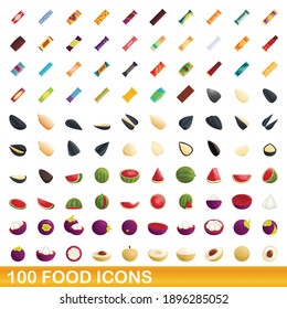 100 food icons set. Cartoon illustration of 100 food icons vector set isolated on white background