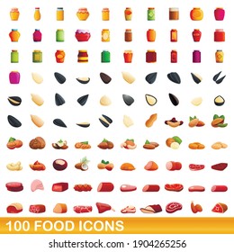 100 food icons set. Cartoon illustration of 100 food icons vector set isolated on white background