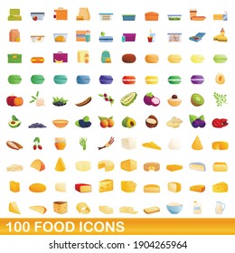 100 food icons set. Cartoon illustration of 100 food icons vector set isolated on white background