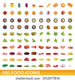 100 food icons set. Cartoon illustration of 100 food icons vector set isolated on white background